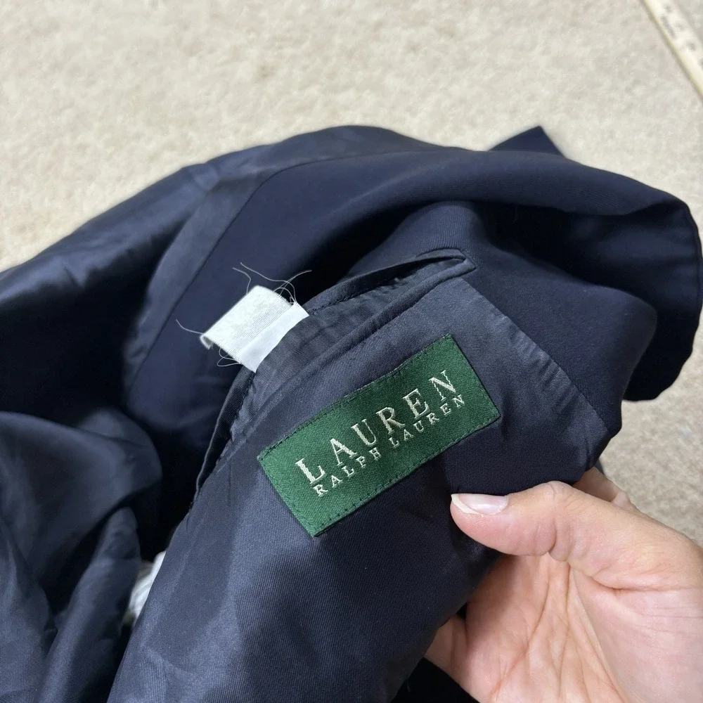 Lauren Ralph Lauren Jacket 44 Blue Polyester Two Button Navy Blazer